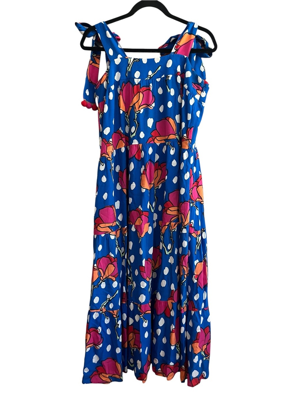 CROSBY by Mollie Burch Bright Blue Floral Dress with Pink & Orange Blooms Small